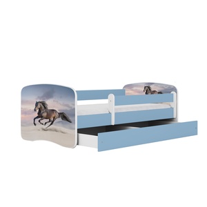 Drveni dječji krevet KONJ s ladicom - 180x80 cm plavi