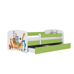 Drveni dječji krevet ŽIVOTINJSKO DRUŠTVO s ladicom - 160x80 cm zeleni