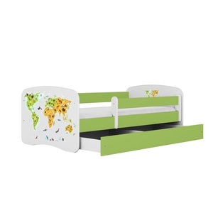 Drveni dječji krevet KARTA SVIJETA s ladicom - 180x80 cm zeleni