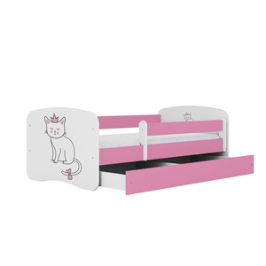 Drveni dječji krevet MAČKA s ladicom - 180x80 cm rozi
