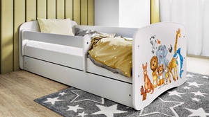 Drveni dječji krevet ŽIVOTINJSKO DRUŠTVO s ladicom - 160x80 cm bijeli