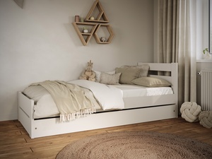 Drveni dječji krevet Emil s ladicom - bijeli - 160x80 cm