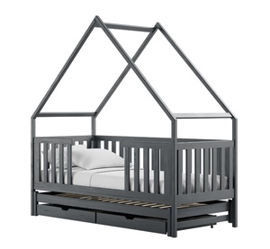 Drveni dječji krevet Magic s dodatnim krevetom i ladicom - grafit - 200x90