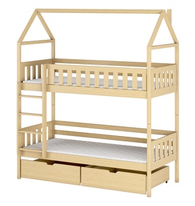 Drveni dječji krevet na kat Gaja s ladicom - svijetlo drvo - 200x90 cm