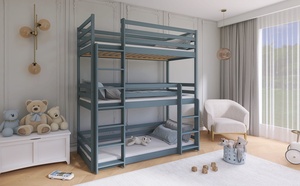 Drveni dječji krevet na kat Ted s tri kreveta  - grafit - 190x90 cm