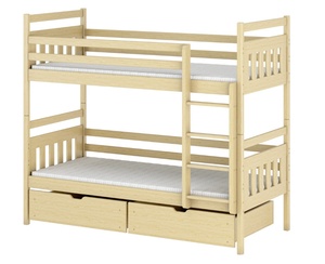 Drveni dječji krevet na kat Adas s ladicom - svijetlo drvo - 190x90 cm