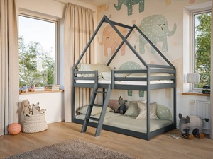 Drveni dječji krevet na kat Sweet - grafit - 180x80