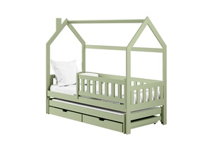 Drveni dječji krevet Monkey s dodatnim krevetom i ladicom - olive - 180x80 cm
