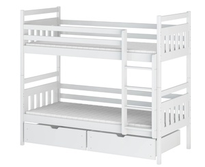 Drveni dječji krevet na kat Adas s ladicom - bijeli - 180x80 cm