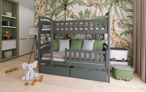 Drveni dječji krevet na kat Ignas s ladicom - grafit - 190x90 cm