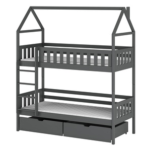 Drveni dječji krevet na kat Gaja s ladicom - grafit - 190x90 cm