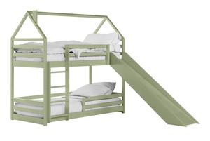 Drveni dječji krevet na kat Play s toboganom - olive - 190x90