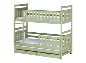 Drveni dječji krevet na kat Klara s tri kreveta i ladicom - olive - 200x90 cm