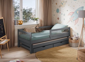 Drveni dječji krevet Softi s dodatnim krevetom i ladicom - grafit - 190x90