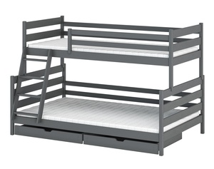 Drveni dječji krevet na kat Nora Family New s dvije ladice - grafit - 90/120x200 cm