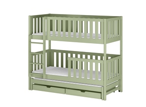 Drveni dječji krevet na kat Lea s tri kreveta i ladicom - olive -  200x90 cm