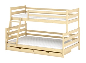 Drveni dječji krevet na kat Nora Family New s dvije ladice - svijetlo drvo - 90/120x200 cm