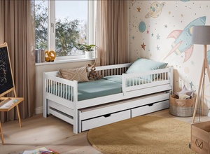Drveni dječji krevet Softi s dodatnim krevetom i ladicom - bijeli - 160x80