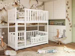 Drveni dječji krevet na kat Konrad 2 - bijeli - 200x90 cm