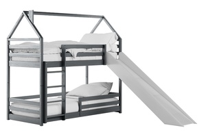 Drveni dječji krevet na kat Play s toboganom - grafit - 180x80