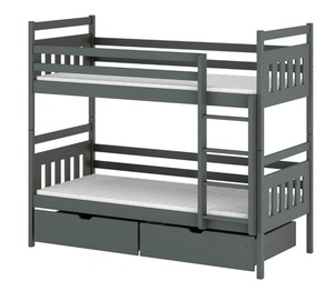 Drveni dječji krevet na kat Adas s ladicom - grafit - 180x80 cm