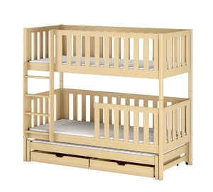 Drveni dječji krevet na kat Lea s tri kreveta i ladicom - svijetlo drvo -  180x80 cm