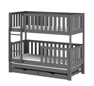 Drveni dječji krevet na kat Lea s tri kreveta i ladicom - grafit -  190x90 cm