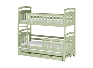 Drveni dječji krevet na kat Viki s tri kreveta i ladicom  - olive - 200x90 cm