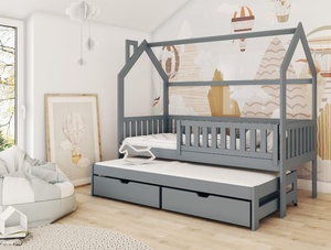 Drveni dječji krevet Monkey s dodatnim krevetom i ladicom - grafit - 160x80 cm