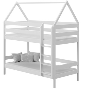 Drveni dječji krevet na kat Domek - bijeli - 180x80 cm - S ladicom