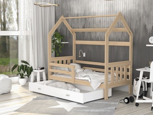 Drveni dječji krevet Domek 2 - svijetlo drvo - 160x80 cm - 8 cm PE madrac