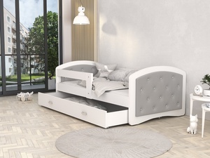 Dječji tapicirani krevet MEGI kristali - sivi - 180x80 cm - 8 cm PE madrac