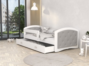 Dječji tapicirani krevet MEGI gumbi - sivi - 180x80 cm - 8 cm PE madrac