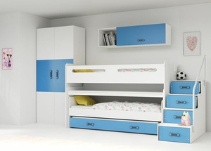 Drveni dječji krevet na kat MAX 1 s tri kreveta 200*80 - plavi