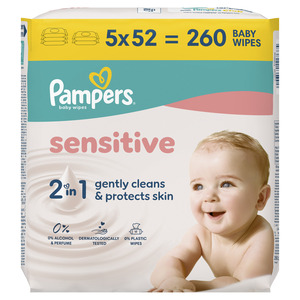 Pampers Sensitive vlažne maramice, 5 pakiranja, 260 kom