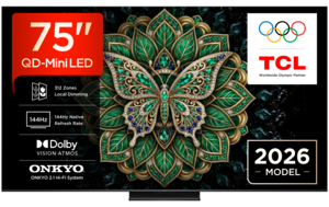 TCL 75" QD-Mini LED TV 75C6K PRO, Premium 4K, Google TV, 144Hz, ONKYO 2.1 audio