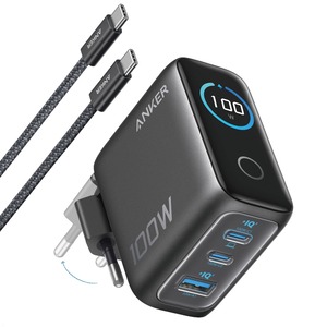 Anker GaN kućni punjač 100W, Smart Display, 2x USB-C + USB-A, crni, B121BG41