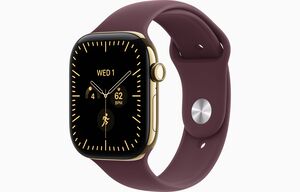 Apple Watch Series 12, MJGR4WF/A,  GPS + Cellular 46mm S/M Radiant Gold Titanium Case with Burgundy Sport Band, pametni sat