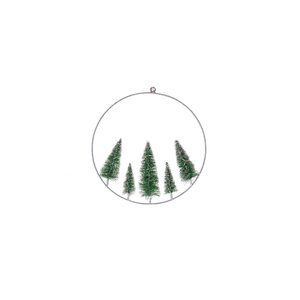 DEKORTREND LED metalni kružni ukras s božićnim drvcima 31 cm, 30 LED, toplo bijela, na baterije