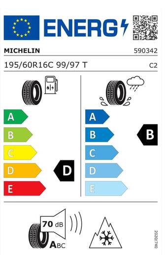 Michelin 195/60R16C 99/97T AGILIS Alpin TL, Pot: F, Pri: B, Buka: 70 dB