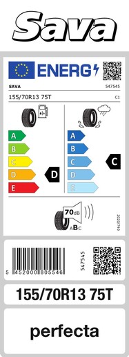 Sava 155/70R13 75T Perfecta TL, Pot: E, Pri: C, Buka: 70 dB