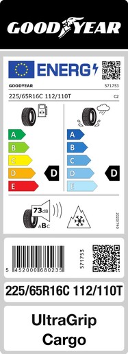 Goodyear 225/65R16C 112/110T UG CARGO TL, Pot: E, Pri: E, Buka: 73 dB