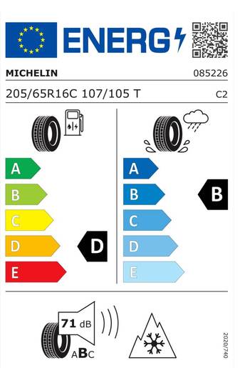 Michelin 205/65R16C AGILIS Alpin 107/105T TL, Pot: E, Pri: B, Buka: 71 dB