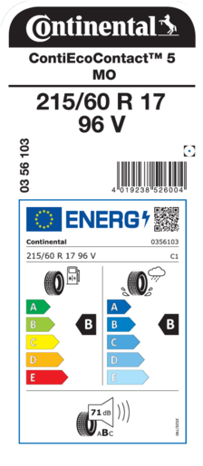 Continental 215/60R17 96V EcoContact 5 MO TL, Pot: B, Pri: B, Buka: 71 dB