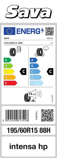 Sava 195/60R15 88H Intensa HP TL, Pot: C, Pri: C, Buka: 71 dB