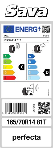 Sava 165/70R14 81T Perfecta, Pot: C, Pri: E, Buka: 69 dB