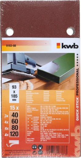 KWB Samoljepivi brusni papir za drvo i metal, 93x185 mm, 15/1, QUICK-STICK