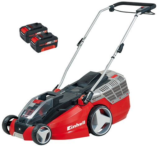 EINHELL akumulatorska kosilica u setu GE-CM 43 Li M Kit Power X-Change sa 2 baterije 4,0 Ah Li-ion i 2 punjača (43 cm širina reza, 25 - 75 mm visina reza, 63 L košara)