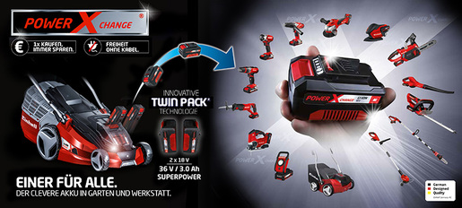 EINHELL akumulatorska kosilica u setu GE-CM 43 Li M Kit Power X-Change sa 2 baterije 4,0 Ah Li-ion i 2 punjača (43 cm širina reza, 25 - 75 mm visina reza, 63 L košara)