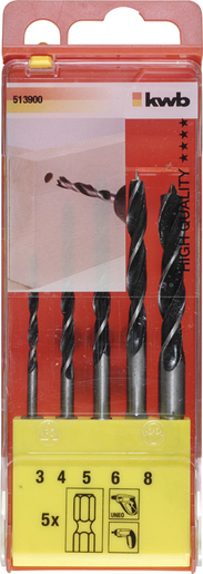KWB Set svrdla za drvo 3-8 mm, 5/1, CV čelik, 1/4“ šesterokutni prihvat